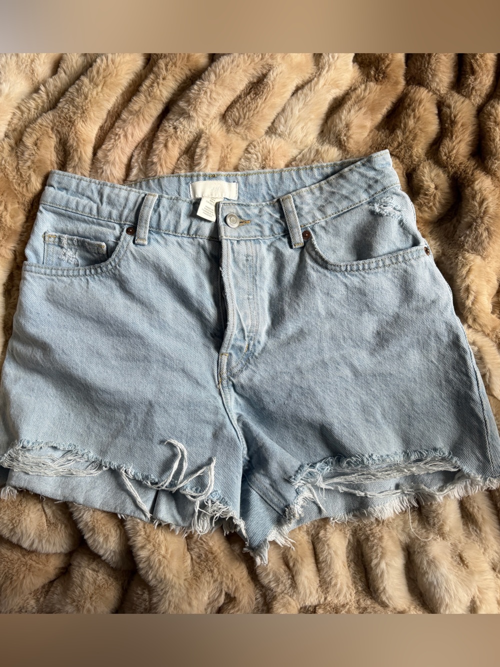H&M Light Blue Denim Frayed Hem Jean Shorts